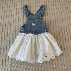 OshKosh B'gosh Denim and Eyelet Overall Dress - Size: 2T - Adjustable Strapes